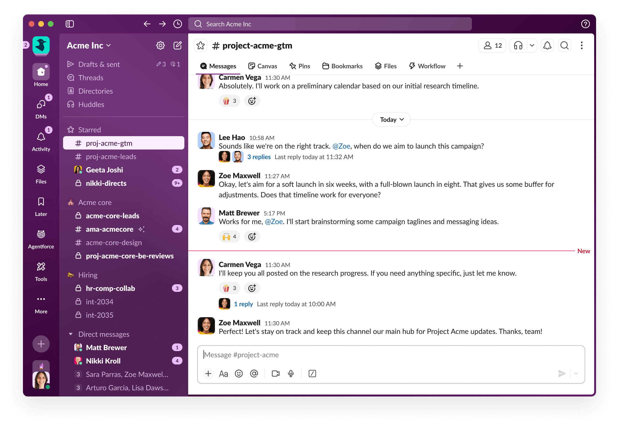A Slack workspace crowded with notifications, channels, and unread threads